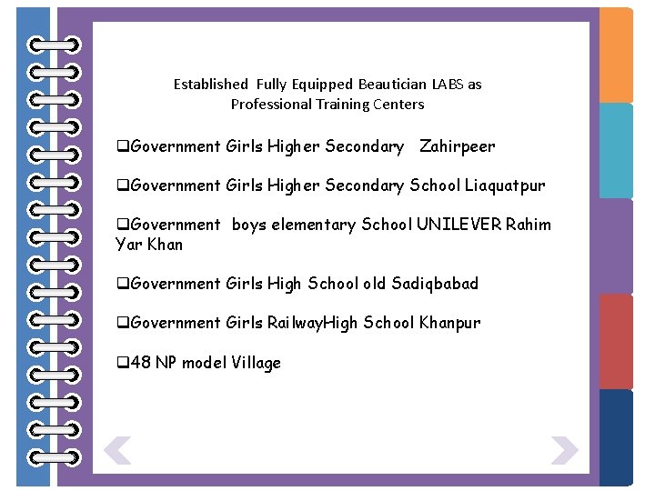 Established Fully Equipped Beautician LABS as Professional Training Centers q. Government Girls Higher Secondary