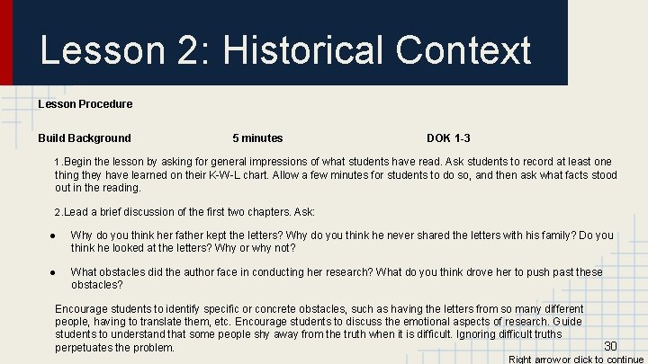 Lesson 2: Historical Context Lesson Procedure Build Background 5 minutes DOK 1 -3 1.