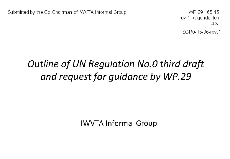 Submitted by the Co-Chairman of IWVTA Informal Group WP. 29 -165 -15 rev. 1