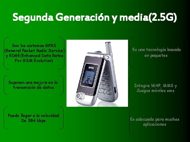 Segunda Generación y media(2. 5 G) Son los sistemas GPRS (General Packet Radio Service)