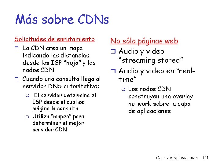 Más sobre CDNs Solicitudes de enrutamiento r La CDN crea un mapa indicando las