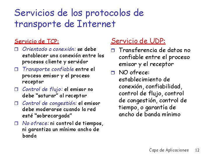 Servicios de los protocolos de transporte de Internet Servicio de TCP: r Orientado a