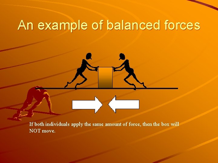An example of balanced forces If both individuals apply the same amount of force,