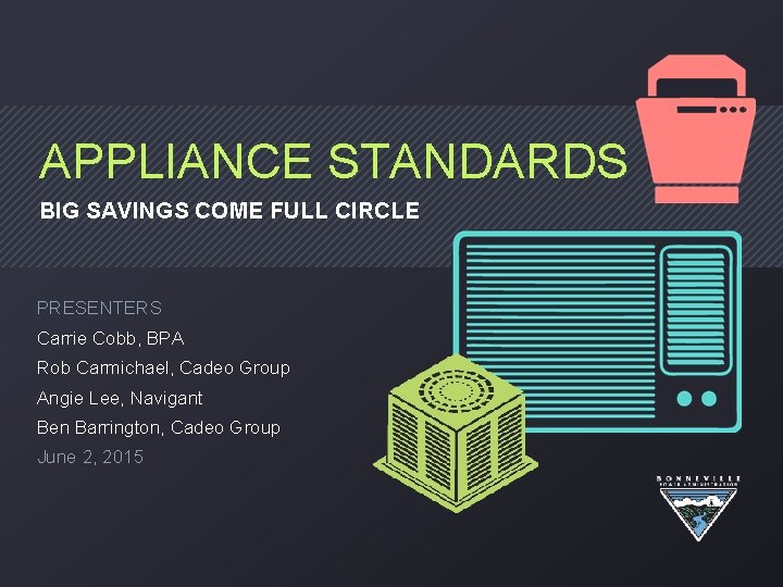 APPLIANCE STANDARDS BIG SAVINGS COME FULL CIRCLE PRESENTERS Carrie Cobb, BPA Rob Carmichael, Cadeo