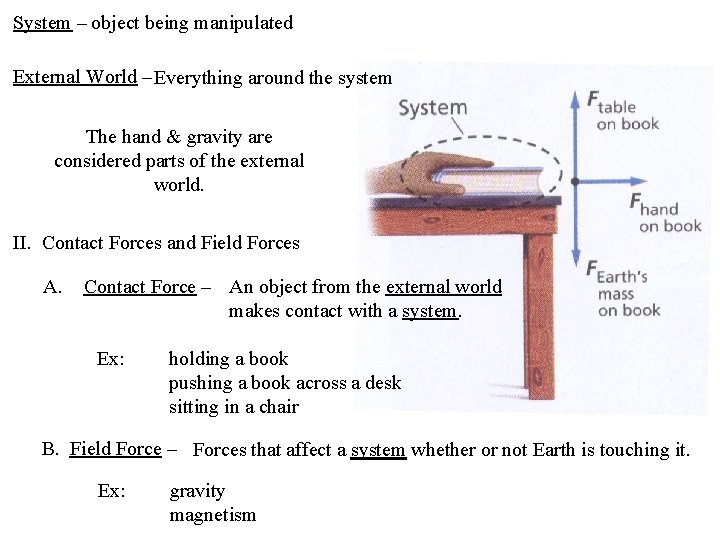 System – object being manipulated External World – Everything around the system The hand