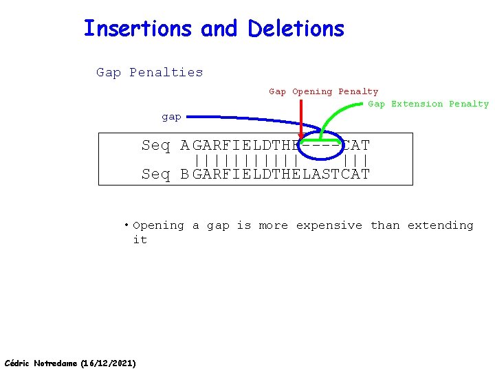 Insertions and Deletions Gap Penalties Gap Opening Penalty Gap Extension Penalty gap Seq A