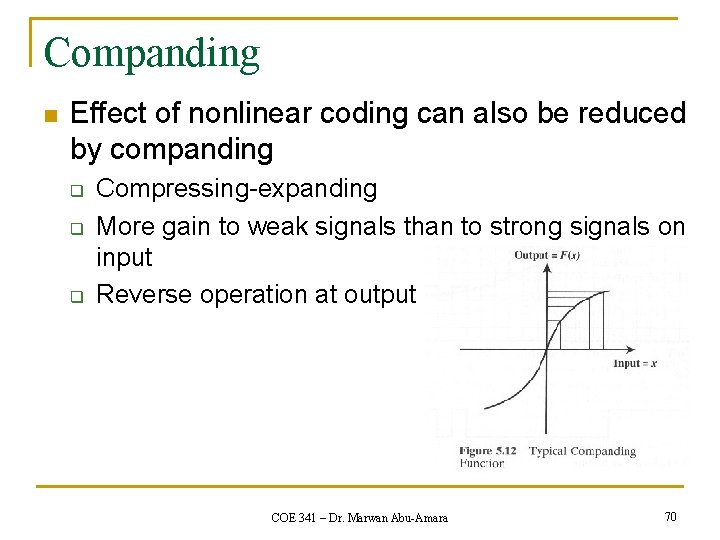 Companding n Effect of nonlinear coding can also be reduced by companding q q