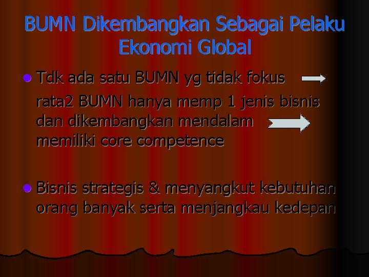 BUMN Dikembangkan Sebagai Pelaku Ekonomi Global l Tdk ada satu BUMN yg tidak fokus