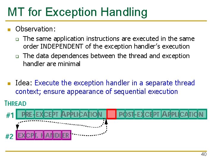 MT for Exception Handling n Observation: q q n The same application instructions are