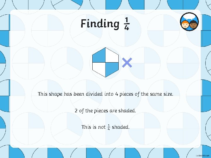 Finding ¼ × This shape has been divided into 4 pieces of the same