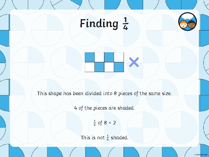 Finding ¼ × This shape has been divided into 8 pieces of the same