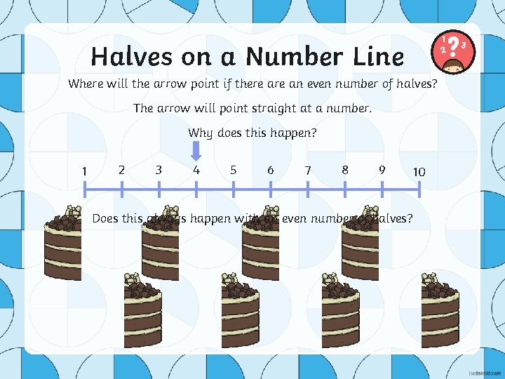 Halves on a Number Line Where will the arrow point if there an even