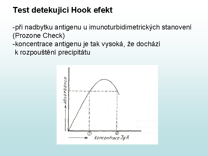 Test detekující Hook efekt -při nadbytku antigenu u imunoturbidimetrických stanovení (Prozone Check) -koncentrace antigenu