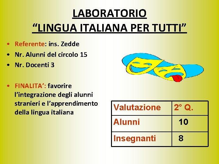LABORATORIO “LINGUA ITALIANA PER TUTTI” • Referente: ins. Zedde • Nr. Alunni del circolo