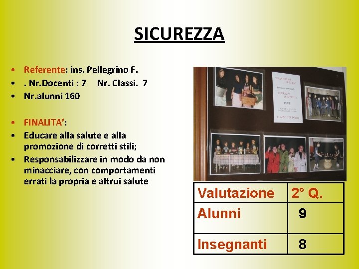 SICUREZZA • Referente: ins. Pellegrino F. • . Nr. Docenti : 7 Nr. Classi.