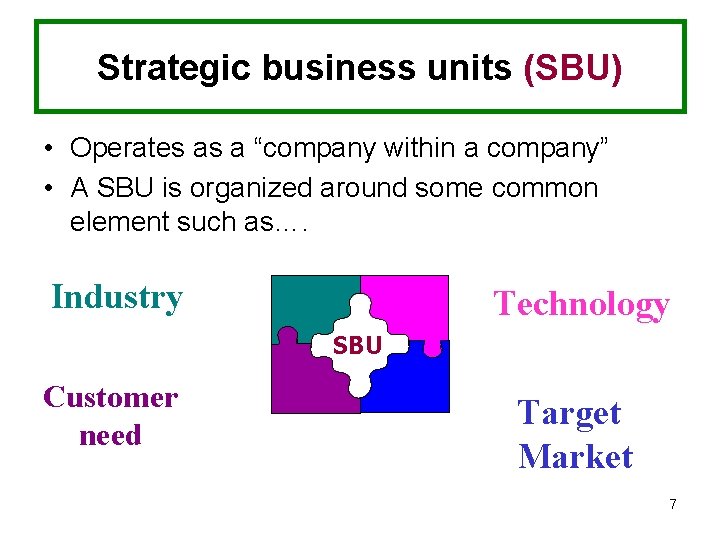 Strategic business units (SBU) • Operates as a “company within a company” • A