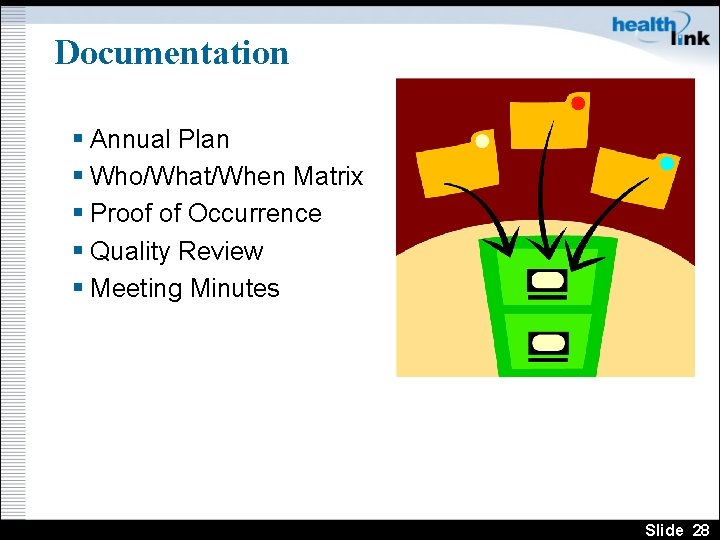 Documentation § Annual Plan § Who/What/When Matrix § Proof of Occurrence § Quality Review