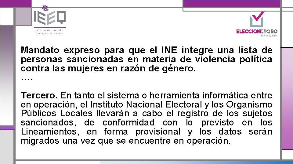 Mandato expreso para que el INE integre una lista de personas sancionadas en materia