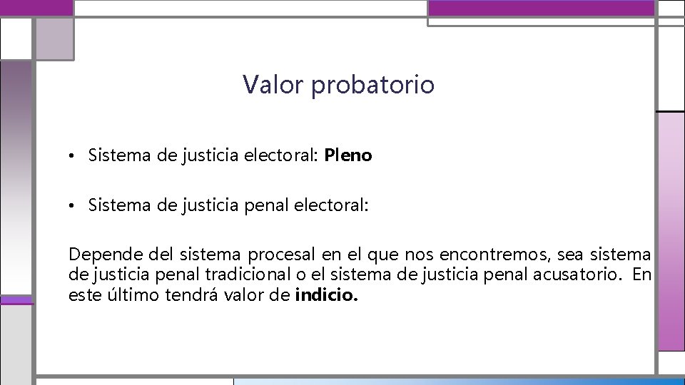 Valor probatorio • Sistema de justicia electoral: Pleno • Sistema de justicia penal electoral: