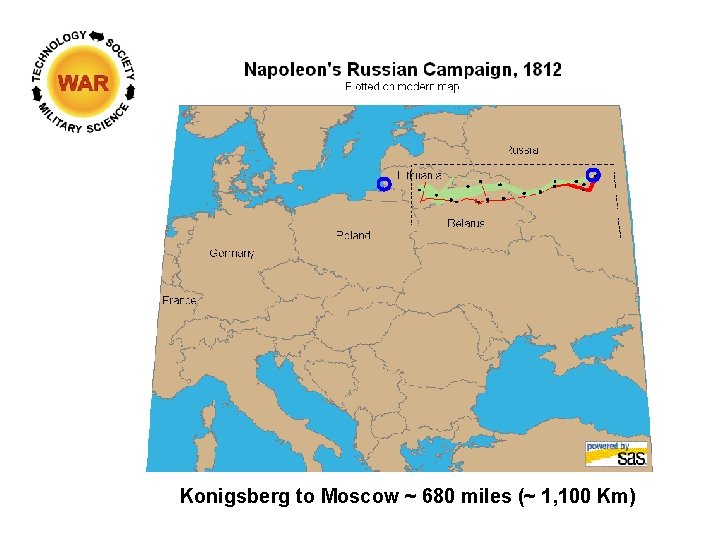 Konigsberg to Moscow ~ 680 miles (~ 1, 100 Km) Konigsberg to Moscow ~ 680 miles (~ 1, 100 Km)