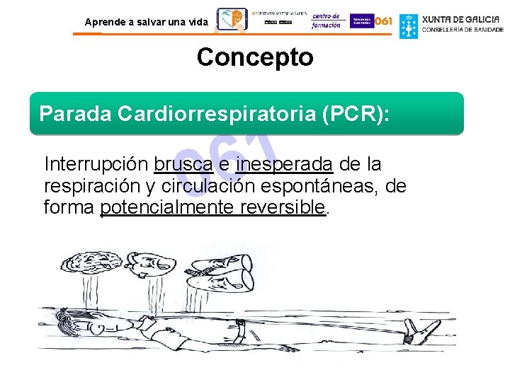 Aprende a salvar una vida Concepto Parada Cardiorrespiratoria (PCR): 1 6 0 Interrupción brusca