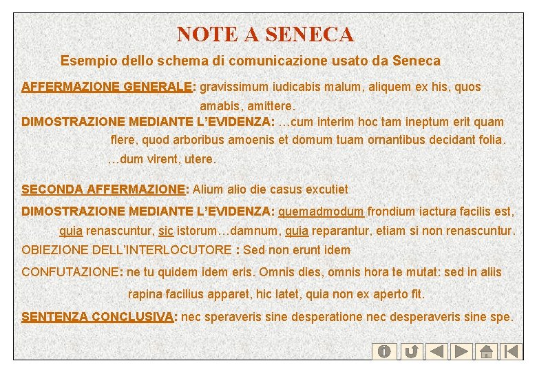 NOTE A SENECA Esempio dello schema di comunicazione usato da Seneca AFFERMAZIONE GENERALE: gravissimum