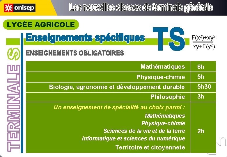 LYCÉE AGRICOLE F(x 2)+xy 2 xy+F(y 2) Mathématiques 6 h Physique-chimie 5 h Biologie,