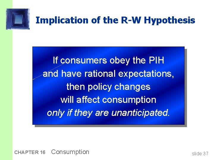 Implication of the R-W Hypothesis If consumers obey the PIH and have rational expectations,