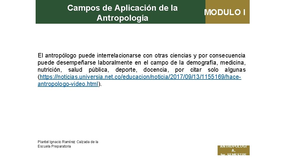 Campos de Aplicación de la Antropología MODULO I El antropólogo puede interrelacionarse con otras