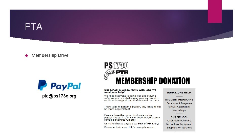 PTA Membership Drive pta@ps 173 q. org 