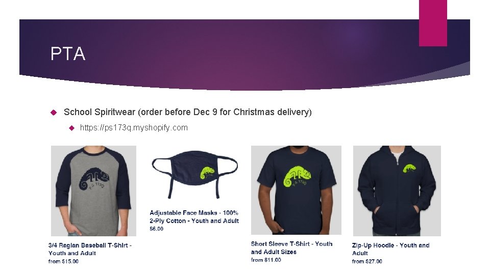 PTA School Spiritwear (order before Dec 9 for Christmas delivery) https: //ps 173 q.