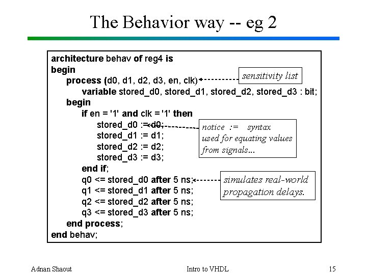 The Behavior way -- eg 2 architecture behav of reg 4 is begin sensitivity