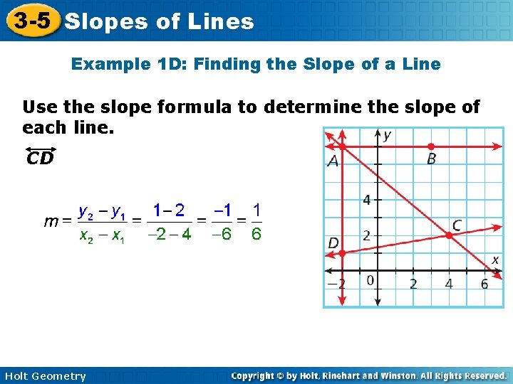 3 -5 Slopes of Lines Example 1 D: Finding the Slope of a Line