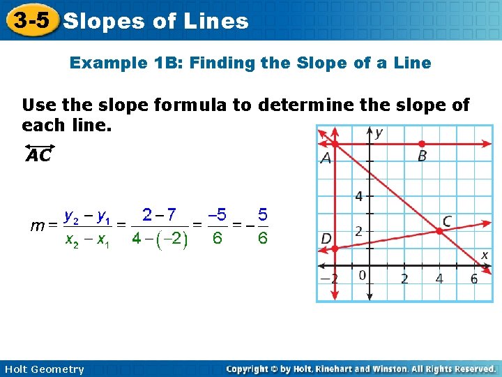 3 -5 Slopes of Lines Example 1 B: Finding the Slope of a Line