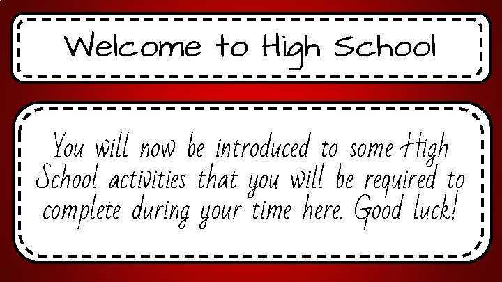 Welcome to High School You will now be introduced to some High School activities