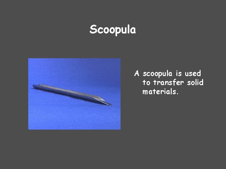 Scoopula A scoopula is used to transfer solid materials. 