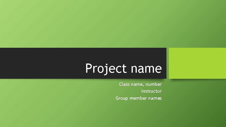 Project name Class name, number Instructor Group member names 