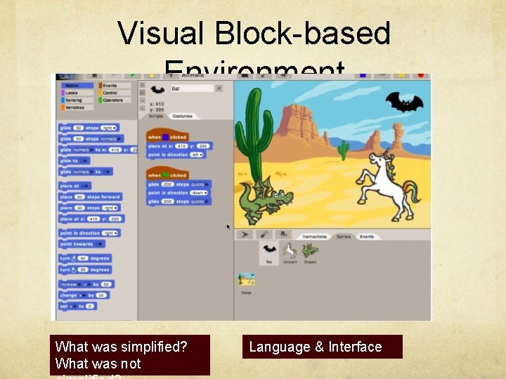 Visual Block-based Environment What was simplified? What was not Language & Interface 