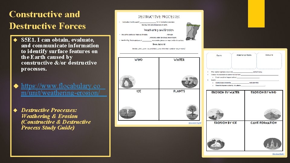 Constructive and Destructive Forces S 5 E 1. I can obtain, evaluate, and communicate