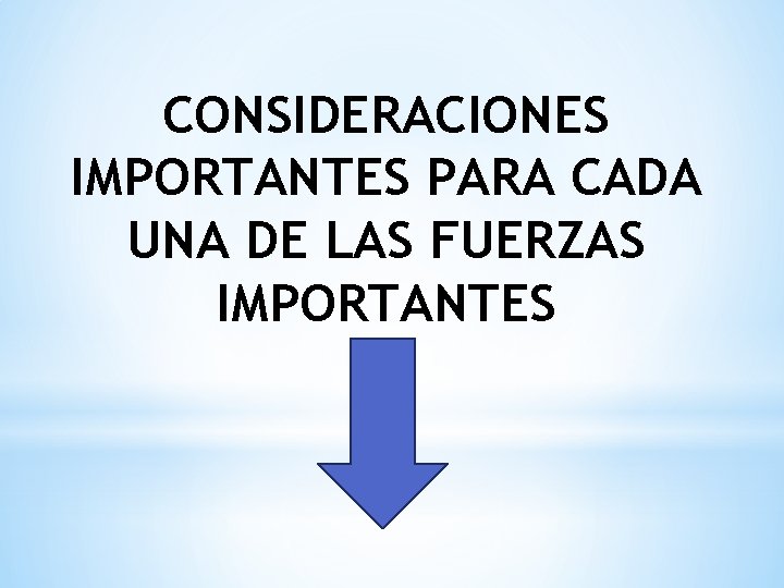 CONSIDERACIONES IMPORTANTES PARA CADA UNA DE LAS FUERZAS IMPORTANTES 