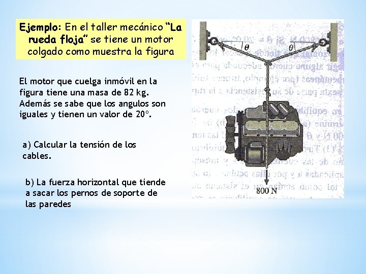 Ejemplo: En el taller mecánico “La rueda floja” se tiene un motor colgado como