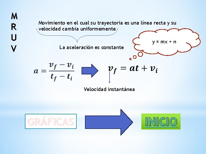 M R U V Movimiento en el cual su trayectoria es una línea recta