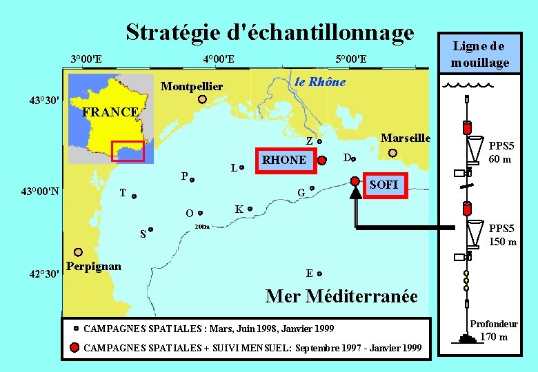 Stratégie d'échantillonnage 3° 00'E 4° 00'E 5° 00'E le Rhône Montpellier 43° 30' FRANCE