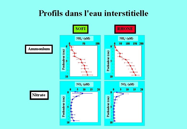 Profils dans l'eau interstitielle SOFI RHONE NH 4+ (µM) 50 100 0 Profondeur (cm)