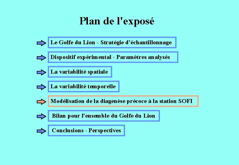 Plan de l'exposé Le Golfe du Lion - Stratégie d'échantillonnage Dispositif expérimental - Paramètres Plan de l'exposé Le Golfe du Lion - Stratégie d'échantillonnage Dispositif expérimental - Paramètres