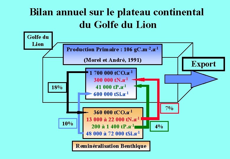 Bilan annuel sur le plateau continental du Golfe du Lion Production Primaire : 106 Bilan annuel sur le plateau continental du Golfe du Lion Production Primaire : 106