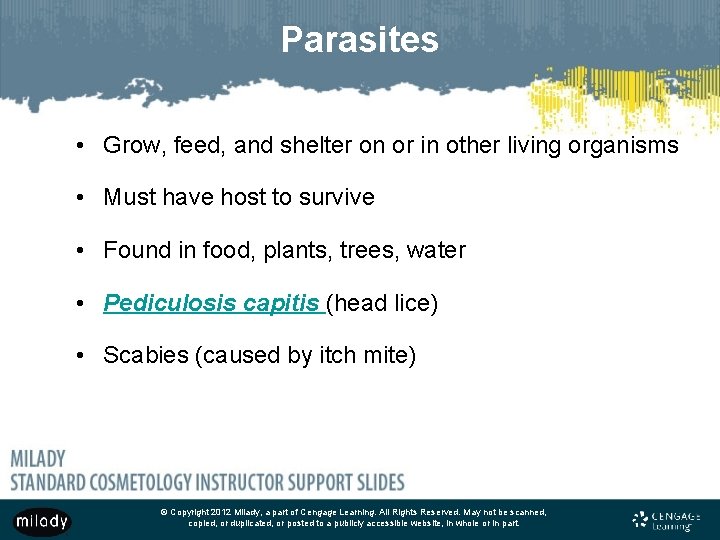Parasites • Grow, feed, and shelter on or in other living organisms • Must