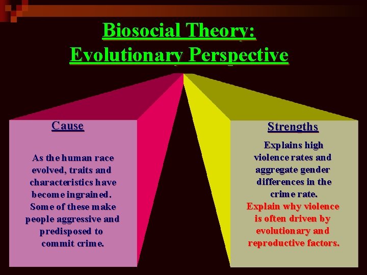 Biosocial Theory: Evolutionary Perspective Cause As the human race evolved, traits and characteristics have