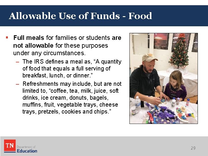 Allowable Use of Funds - Food § Full meals for families or students are