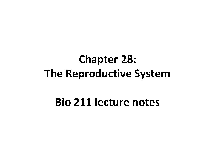 Chapter 28: The Reproductive System Bio 211 lecture notes 